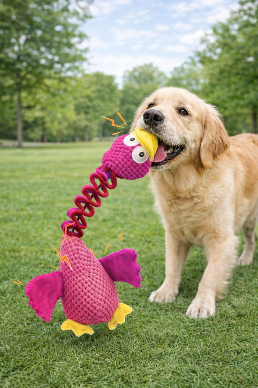 Juguete Interactivo para Perros con Sonido y Tira y Afloja – Pato Rosa