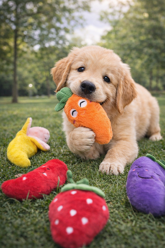 Pack de juguetes chillones de frutas para perros (6 piezas)